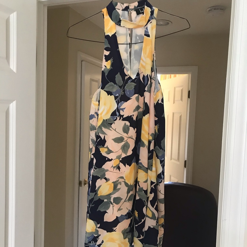 Lulus Blue and Yellow Floral Shift Dress